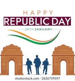 26 January Happy Republic Day India Vector Illustration	
Silhouette of Indian army soldiers with Jai Hind 