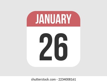 26 january icon isolated on background. January vector for day of week and month in red.