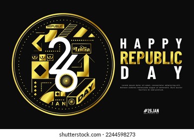 26 January India republic day geometric vector set collection. Luxury vintage gold, bohemian background, poster, banner