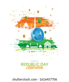 26 January Indian Republic Day Greeting Background Template Vector Illustration