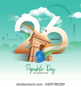 26 January Indian Republic Day Greeting Background Design Vector Illustration