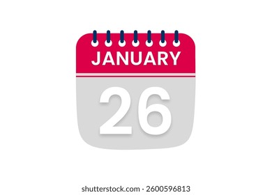 26 January month single day vector, illustration, calendar with red, off white and white color background calendar January 26