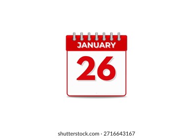 26 de janeiro mês vetor dia único, ilustração, calendário com preto e branco ícone de calendário de fundo de cor de 26 de janeiro