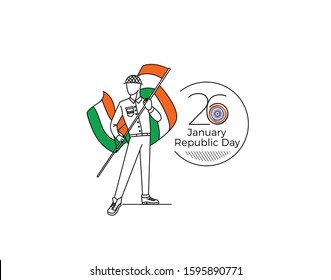 26 january Republic day concept with a boy holding indian flag. Cartoon Vector background.