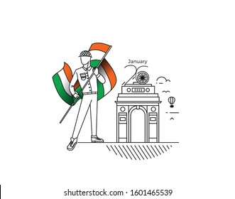 26 january Republic day concept with a boy holding indian flag. Cartoon Vector background.