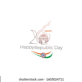 26 January Republic Day Concept - Taj Mahal Hand Drawn, India Agra - Line Art Vector Illustration.