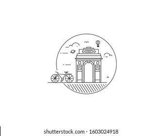 26 January Republic Day Concept - India Gate At New Delhi. 1920s Triumphal Arch And War Memorial. Line Art Vector Illustration. 