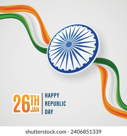 26 de enero - Plantilla de publicación en medios sociales del Día de la República de India. Volante feliz Día de la República y vectores de diseño de pancartas Ilustración con bandera india de tres colores y Ashoka Chakra