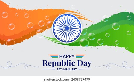 26 january republic day of india celebration greeting with wavy indian flag vector