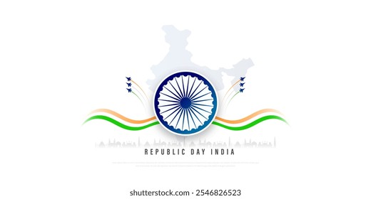 26 January, Republic day India, vector illustration of Indian waving flag