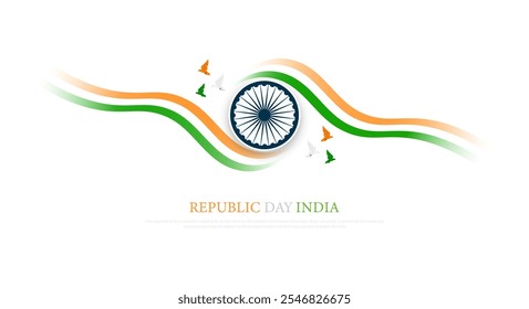 26 January, Republic day India, vector illustration of Indian waving flag