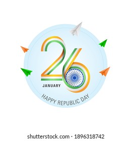 26 January Text Ribbon, Indian Republic Day Logo design for banner, poster and flyer