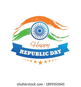 26 January text in saffron and green color with Ashok Wheel on white background for Happy Republic Day celebration. Dove of peace. Isolated vector.