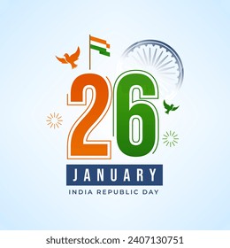 26 January tricolor with flying pigeon and chakra happy India republic Day