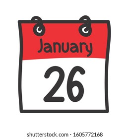 26 January. Vector flat daily calendar icon. Date and time, day, month. Holiday