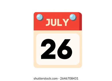 26 july calendar icon text page monthly web design on Coral, Peach, Black, Blue and White background vector, icon, or illustration with the month of july 26