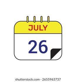 26 julio Calendario Icono Diseño de Ilustración vectorial