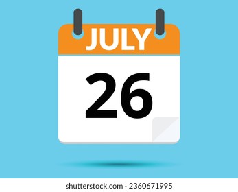 26 de julio. Calendario de icono plano aislado en fondo azul. Ilustración vectorial.