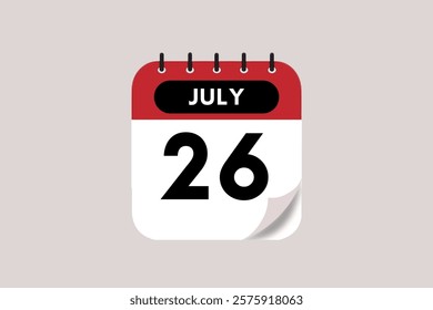 26 July month single day vector, illustration, calendar with maroon, rose and white color background calendar July 26