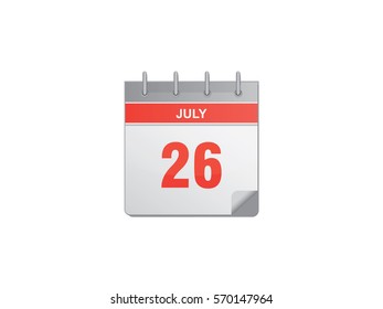 26 July red calendar vector illustration on white background