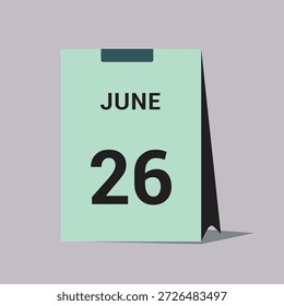 26 june calendar date icon minimal desk calendar vector illustration