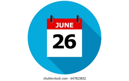 26 june calendar vector flat icon with long shadow