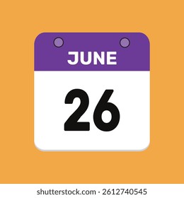 26 june calender icon text page monthly web design.