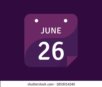 Icono del 26 de junio Icono de calendario único día Ilustración vectorial