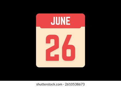 26 June icon text page monthly web design on coral, white, tangerine and black background vector, icon, or illustration with the month of June 26