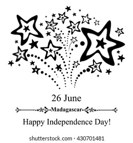  26 June. Madagascar Independence Day. Celebration background with fireworks and place for your text. Vector Illustration