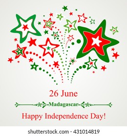  26 June. Madagascar Independence Day. Celebration background with fireworks and place for your text. Vector Illustration