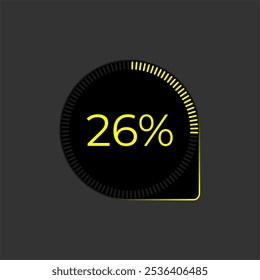 26% Loading. Ui Diagram vector. Download progress icon. Circle diagram interface. Twenty six percent downloading.