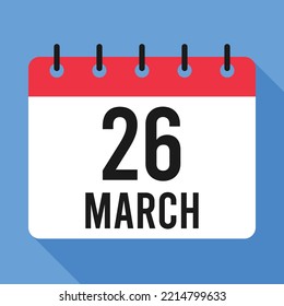 26 March Calendar.  Blue Background. 
Vector Calendar.