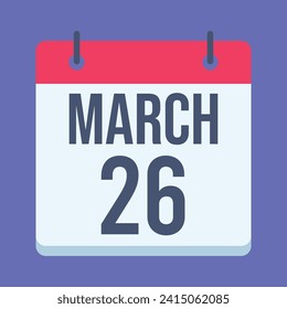 26 March Calendar. Blue Background. Vector Calendar.
