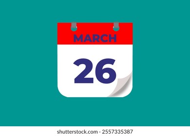 26 March calendar icon text page monthly web design on red, and blue background vector, icon, or illustration with the month of March 26