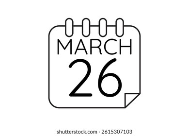 26 March calendar icon text page monthly web design on black and white background vector, icon, or illustration with the month of March 26