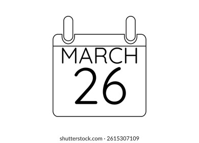 26 March calendar icon text page monthly web design on black and white background vector, icon, or illustration with the month of March 26