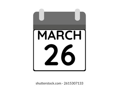 26 March calendar icon text page monthly web design on black and white background vector, icon, or illustration with the month of March 26