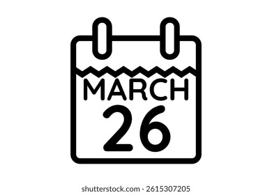 26 March calendar icon text page monthly web design on black and white background vector, icon, or illustration with the month of March 26