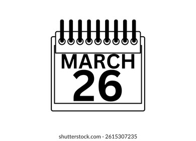 26 March calendar icon text page monthly web design on black and white background vector, icon, or illustration with the month of March 26