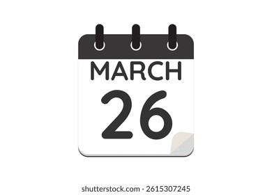 26 March calendar icon text page monthly web design on black and white background vector, icon, or illustration with the month of March 26