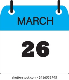 26 March calendar icon vector asset