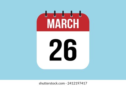 26 March Calendar. March Calendar Vector Illustration.