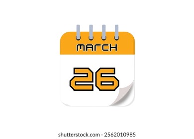 26 March month single day vector, illustration, calendar with yellow, black and white color background calendar March 26