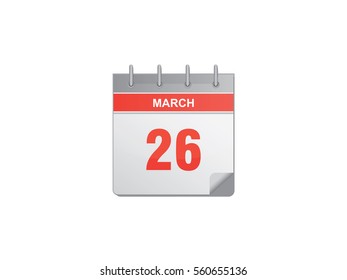 26 March red calendar vector illustration on white background