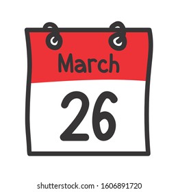 26 March. Vector flat daily calendar icon. Date and time, day, month. Holiday