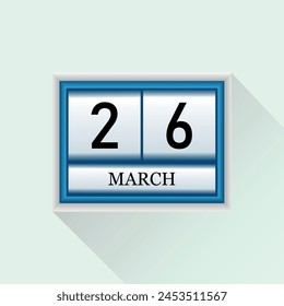 26 de marzo Vector diario plano icono Fecha y mes