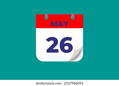 26 May calendar icon text page monthly web design on red, and blue background vector, icon, or illustration with the month of May 26