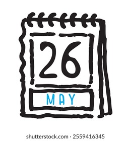 26 May date calendar - A simple yet elegant line art illustration of a date calendar captures the essence of organization and timekeeping. The clean lines and minimalistic design 