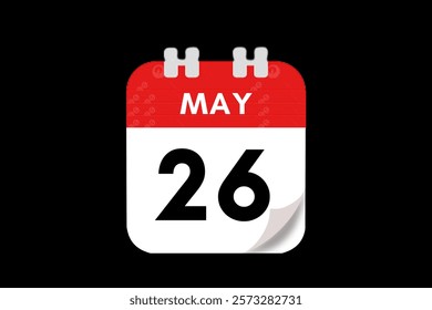 26 May month single day vector, illustration, calendar with red, gray, white and black color background calendar May 26